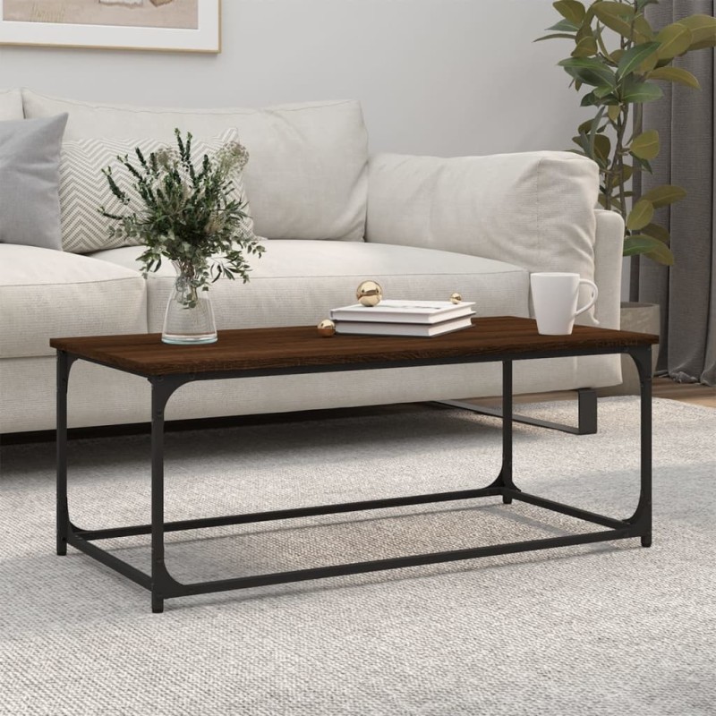 Table basse Chêne marron 102x50x40 cm Bois d'ingénierie et fer Table basse Chêne marron 102x50x40 cm Bois d'ingénierie et fer