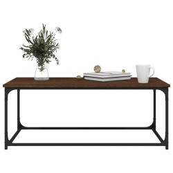 Table basse Chêne marron 102x50x40 cm Bois d'ingénierie et fer 