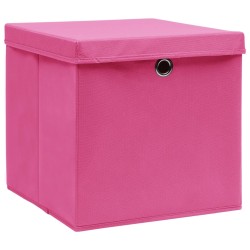 Boîtes de rangement avec couvercles 10 pcs 28x28x28 cm Rose 
