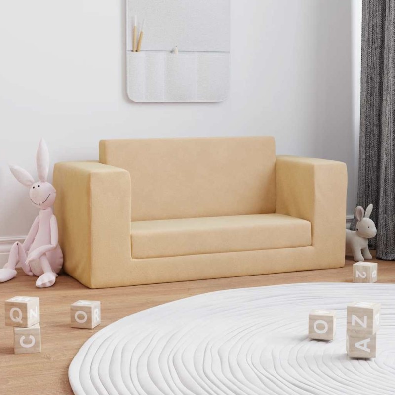 Canapé-lit pour enfants 2 places crème peluche douce 