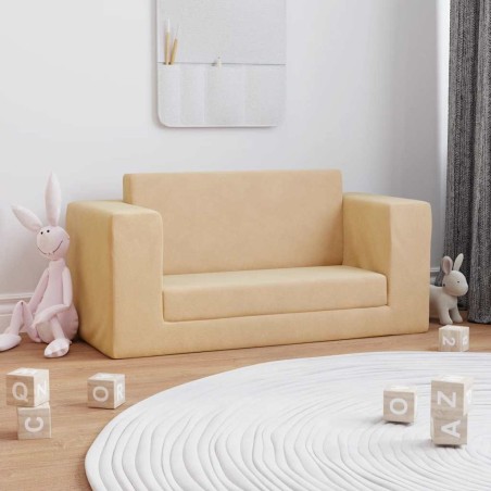 Canapé-lit pour enfants 2 places crème peluche douce 