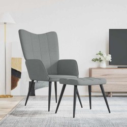 Chaise de relaxation avec tabouret Gris clair Tissu 