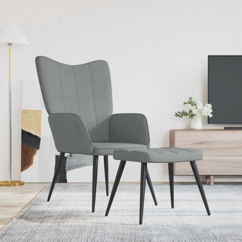 Chaise de relaxation avec tabouret Gris clair Tissu Chaise de relaxation avec tabouret Gris clair Tissu