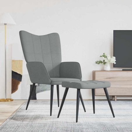 Chaise de relaxation avec tabouret Gris clair Tissu 
