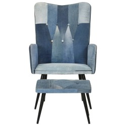 Fauteuil avec repose-pieds Denim Bleu Toile patchwork 