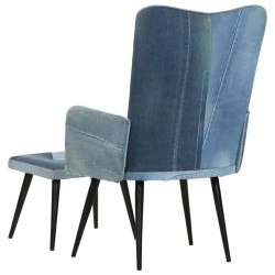 Fauteuil avec repose-pieds Denim Bleu Toile patchwork 