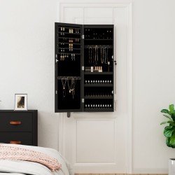 Armoire à bijoux avec miroir et éclairage LED mural noir 