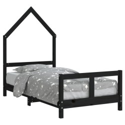 Cadre de lit pour enfant noir 80x160 cm bois de pin massif 