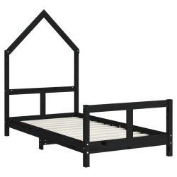 Cadre de lit pour enfant noir 80x160 cm bois de pin massif 
