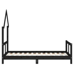 Cadre de lit pour enfant noir 80x160 cm bois de pin massif 