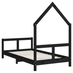 Cadre de lit pour enfant noir 80x160 cm bois de pin massif 