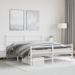 Cadre de lit métal sans matelas et pied de lit blanc 150x200 cm 