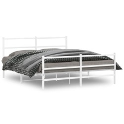 Cadre de lit métal sans matelas et pied de lit blanc 150x200 cm 