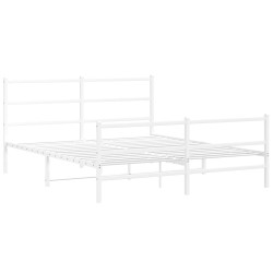 Cadre de lit métal sans matelas et pied de lit blanc 150x200 cm 