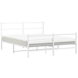 Cadre de lit métal sans matelas et pied de lit blanc 150x200 cm 