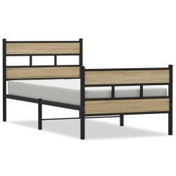 Cadre de lit en métal sans matelas chêne sonoma 107x203 cm 
