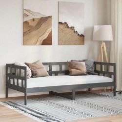 Lit de jour sans matelas gris bois de pin massif 90x200 cm 