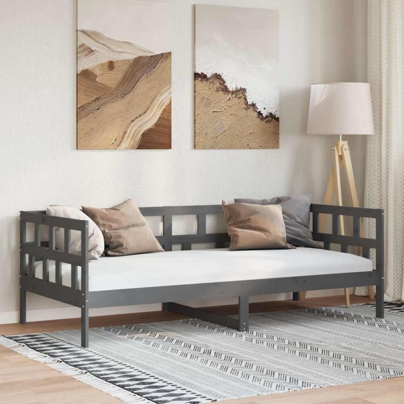 Lit de jour sans matelas gris bois de pin massif 90x200 cm 