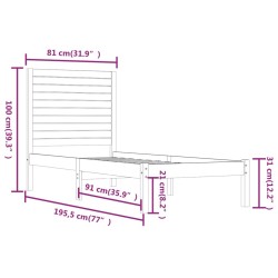 Cadre de lit sans matelas 75x190 cm bois massif 