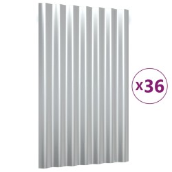 Panneaux de toit 36 pcs Acier enduit de poudre Argenté 60x36 cm 