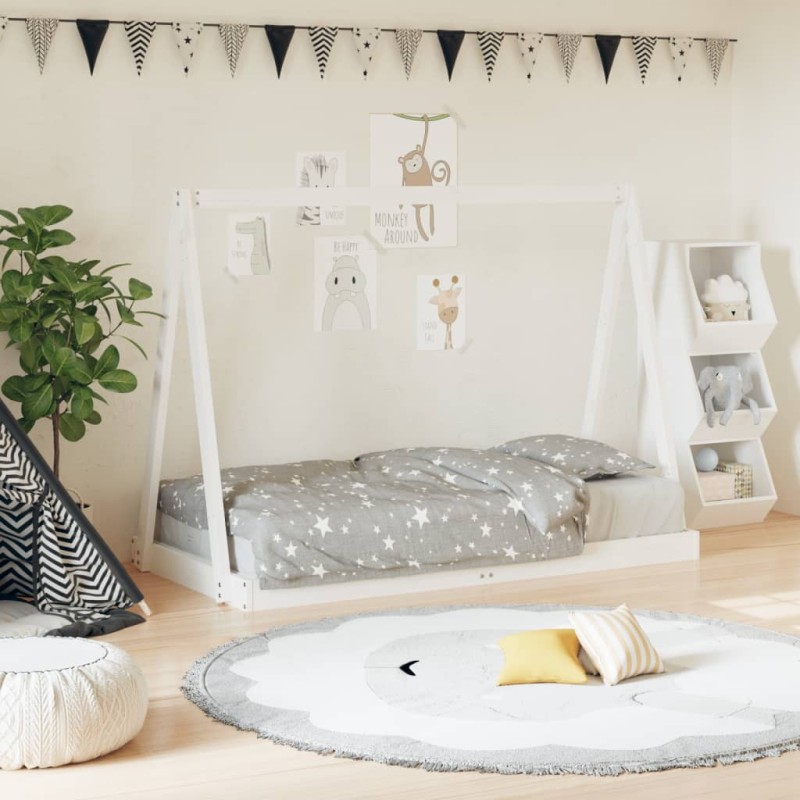 Cadre de lit pour enfant blanc 80x160 cm bois de pin massif 