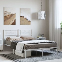 Cadre de lit métal sans matelas et tête de lit blanc 150x200 cm 