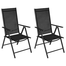 Chaises pliables de jardin lot de 2 Aluminium et textilène Noir 