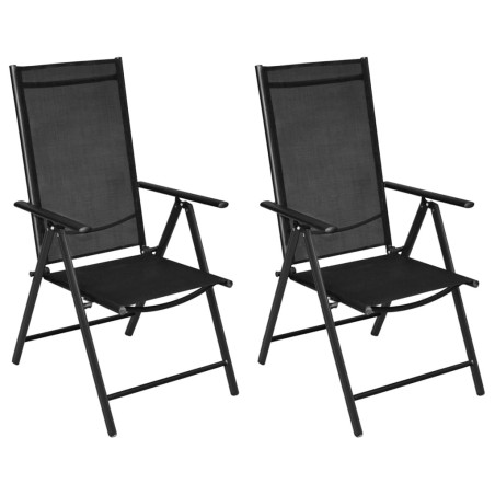 Chaises pliables de jardin lot de 2 Aluminium et textilène Noir 