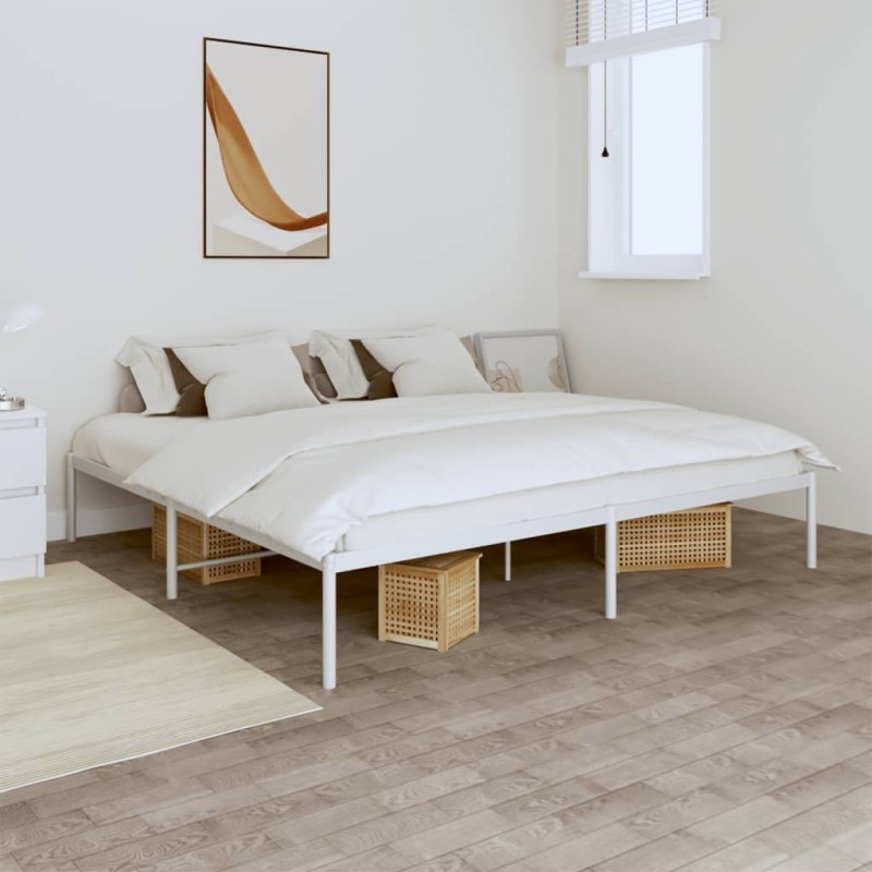 Cadre de lit métal sans matelas blanc 200x200 cm 