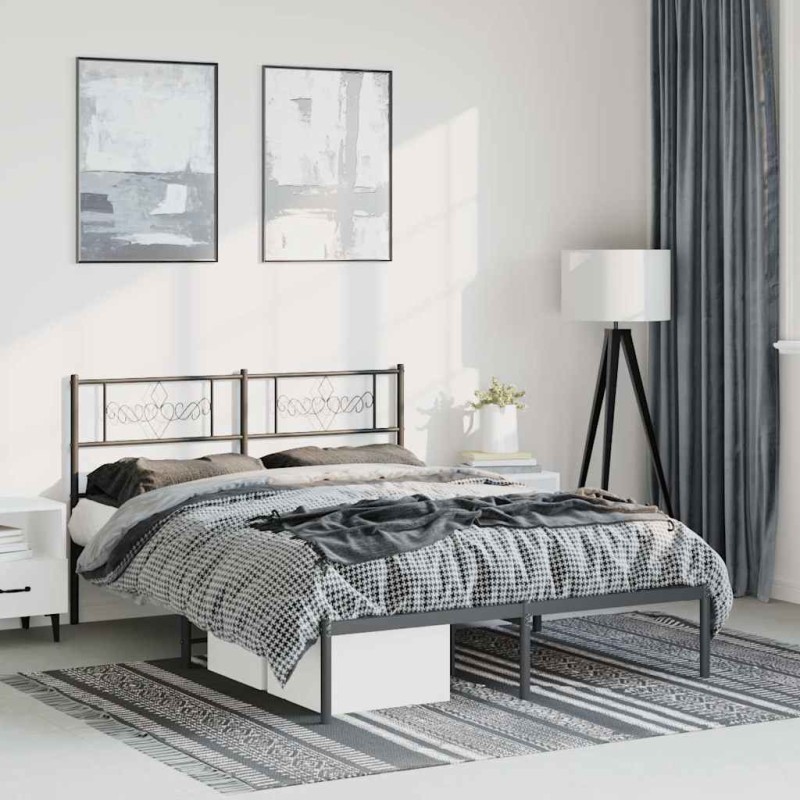 Cadre de lit métal sans matelas avec tête de lit noir 150x200cm 