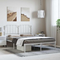 Cadre de lit métal sans matelas et tête de lit blanc 150x200 cm 