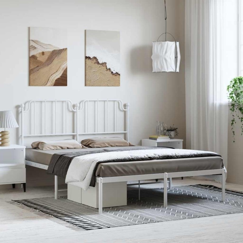Cadre de lit métal sans matelas et tête de lit blanc 150x200 cm 