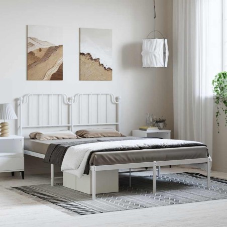 Cadre de lit métal sans matelas et tête de lit blanc 150x200 cm 