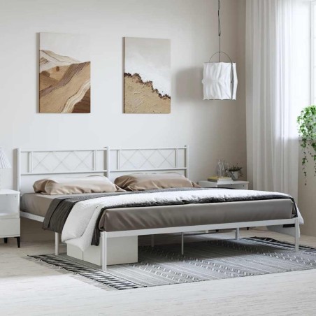 Cadre de lit métal sans matelas et tête de lit blanc 183x213 cm 