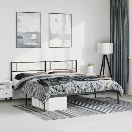 Cadre de lit métal sans matelas avec tête de lit noir 183x213cm 