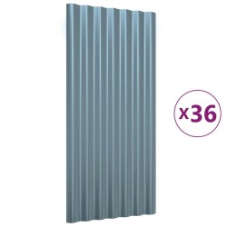 Panneaux de toiture 36 pcs Acier enduit de poudre Gris 80x36 cm 