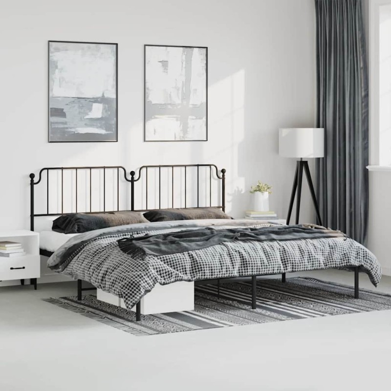 Cadre de lit métal sans matelas avec tête de lit noir 193x203cm 