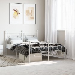 Cadre de lit métal sans matelas et pied de lit blanc 135x190 cm 