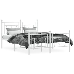 Cadre de lit métal sans matelas et pied de lit blanc 135x190 cm 