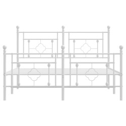 Cadre de lit métal sans matelas et pied de lit blanc 135x190 cm 