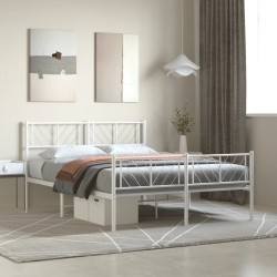 Cadre de lit métal sans matelas et pied de lit blanc 140x200 cm 