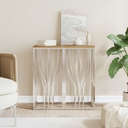 Table console argenté acier inoxydable/bois massif récupération 