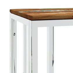 Table console argenté acier inoxydable/bois massif récupération 