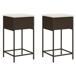 Tabourets de bar jardin coussins lot de 2 marron résine tressée 