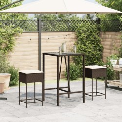 Tabourets de bar jardin coussins lot de 2 marron résine tressée 