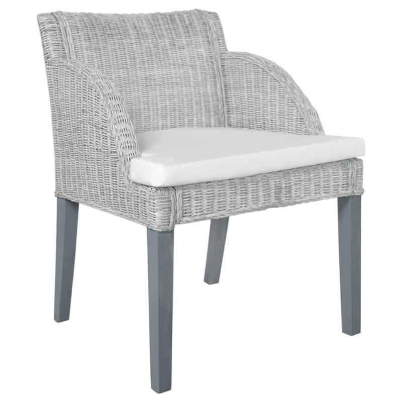 Chaise à manger avec coussin Gris Rotin naturel 