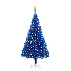 Arbre de Noël artificiel pré-éclairé et boules bleu 210 cm PVC 