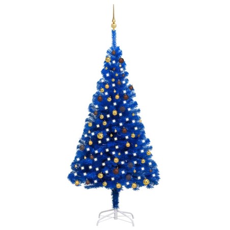 Arbre de Noël artificiel pré-éclairé et boules bleu 210 cm PVC 