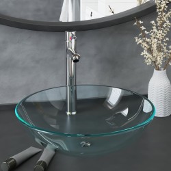 Lavabo de bain avec robinet et drain à poussoir Verre trempé 