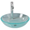 Lavabo de bain avec robinet et drain à poussoir Verre trempé 